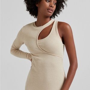Bershka Asymmetric Ribbed Midi Dress with Side Slit XS